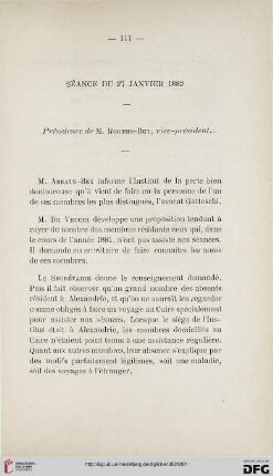 Séance du 27 janvier 1882