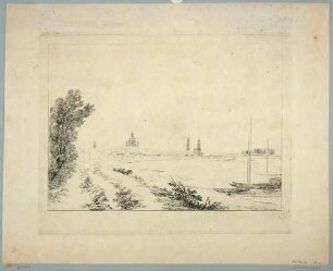 Stadtansicht von Dresden, Blick von der linken Elbseite auf die Altstadt und die alte Augustusbrücke