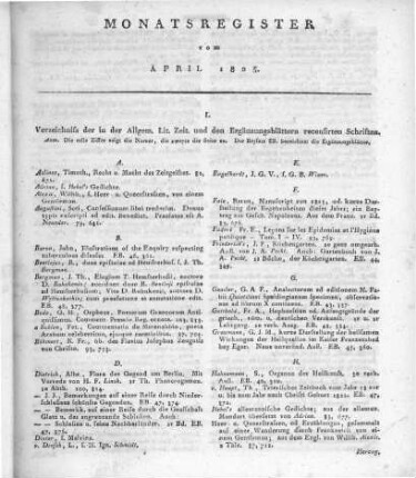 Monatsregister vom April 1825