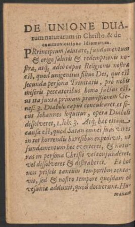 De Unione Duarum naturarum in Christo, & de communicatione Idiomatum.