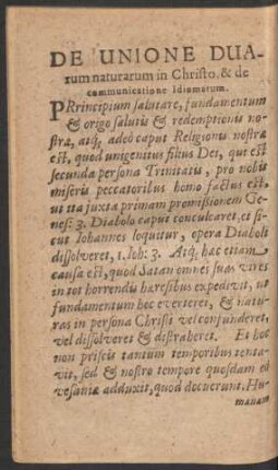De Unione Duarum naturarum in Christo, & de communicatione Idiomatum.
