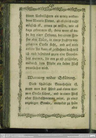Warnung wider Erkältung