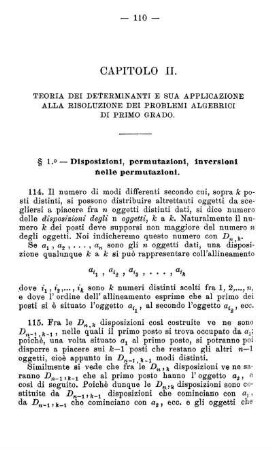 Capitolo II. Teoria del determinanti e sua applicazione alla risoluzione del problemi algebrici di primo grado.