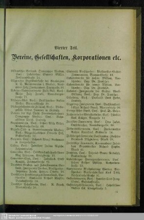 Vierter Teil. Vereine, Gesellschaften, Korporationen etc.