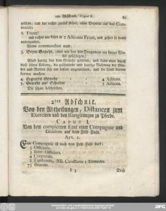 Caput I. Von dem completten Etat einer Compagnie und Escadron auf dem Feld-Fuße.