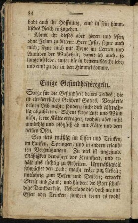 Einige Gesundheitsregeln.