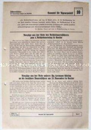 Informationsblatt der NSDAP-Gauleitung Sachsen (Gauamt für Agrarpolitik) zum 4. Reichsbauerntag in Goslar