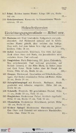 Holzschnitzereien. Einrichtungsgegenstände. Möbel (Nr. 519-587)