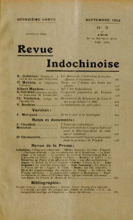 Septembre 1912. No. 9 et 165