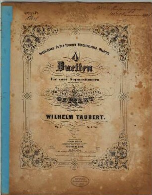 4 Duetten für zwei Sopranstimmen mit Begleitung des Piano-Forte : op. 77 ; der Frau Justizräthinn Geppert zugeeignet