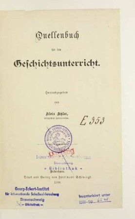 Quellenbuch für den Geschichtsunterricht