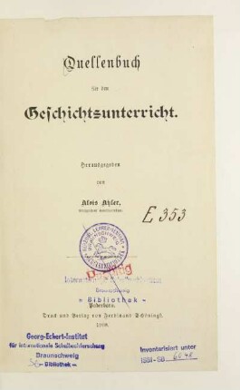 Quellenbuch für den Geschichtsunterricht