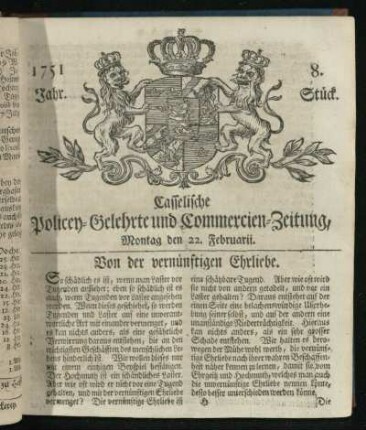 8. Stueck, Montag den 22. Februarii 1751