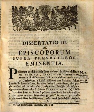 De hierarchia ecclesiae catholicae : dissertatio III. qua episcoporum supra presbyteros eminentia adversus Böhmerum vindicatur