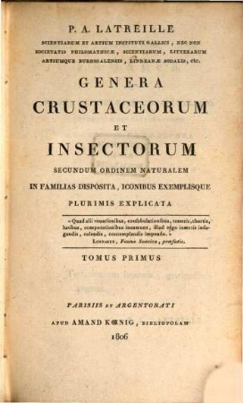 Genera crustaceorum et insectorum secundum ordinem naturalem in familias disposita, iconibus exemplisque plurimis explicata, 1