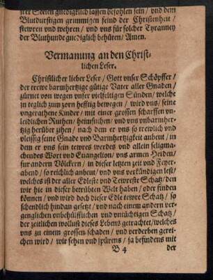 Vermanung an den Christlichen Leser.
