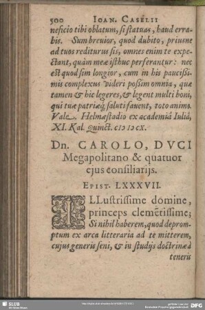 Dn. Carolo, Duci Megapolitano & quatuor eius consiliariis. Epist. LXXXVII.