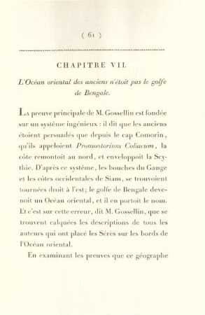 Chapitre VII. L'Océan oriental des anciens n'étoit pas le golfe de Bengale
