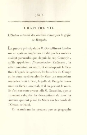 Chapitre VII. L'Océan oriental des anciens n'étoit pas le golfe de Bengale
