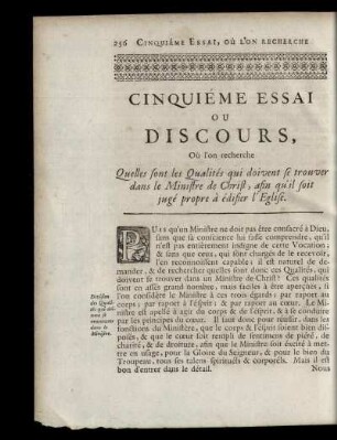 Cinquiéme Essai Ou Discours, Oú l'on recherche Quelles sont les Qualités qui doivent se trouver ...
