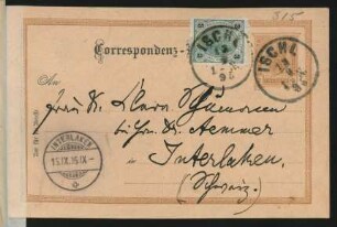 Postkarte an Clara Schumann : 13.09.1895