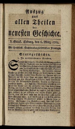 X. Stück. Coburg, den 6. Merz, 1762.