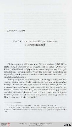 Józef Kremer w świetle pamiętników i korespondencji