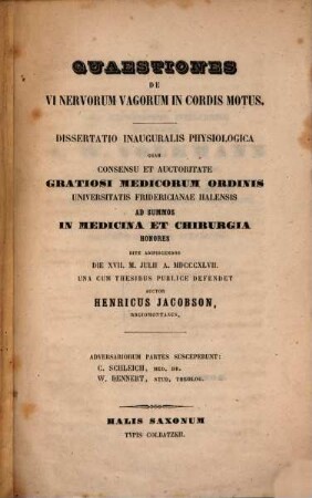 Quaestiones de vi nervorum vagorum in cordis motus