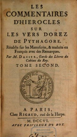 Les Commentaires D'Hierocles Sur Les Vers Dorez De Pythagore