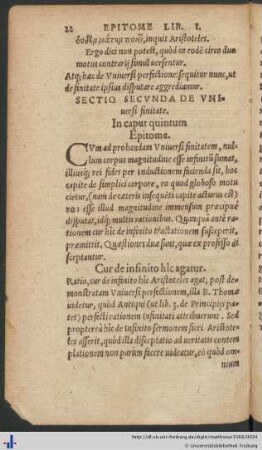 Sectio Secunda de Universi finitate.