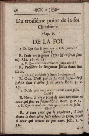 Chap. V. De La Foi. / Cap. V. Vom Glauben. - Chap. X. La Premiere Demande. / Cap. X. Die erste Bitte.