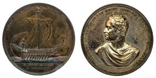 Medaille mit Schiffsdarstellung auf Karl August von Hardenbergs 70. Geburtstag