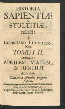2: continens Aprilem, Maium, & Iunium Anni 1693.
