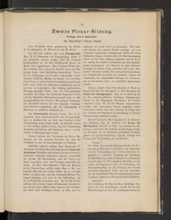Zweite Plenar-Sitzung. Freitag, den 4. September im Sagebiel'schen Saale.