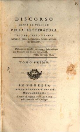 Discorso Sopra Le Vicende Della Letteratura, 1