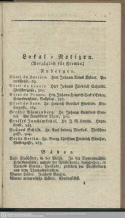 Lokal-Notizen (vorzüglich für Fremde)