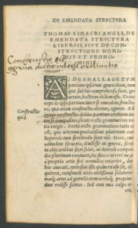 Thomae Linacri Angli, De Emendata Structura Liber .III. Sive De Constructione Nominis Et Pronominis.