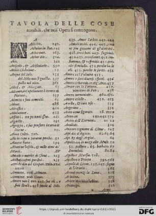 Tavola Delle Cose notabili, che nellOpera si contengono