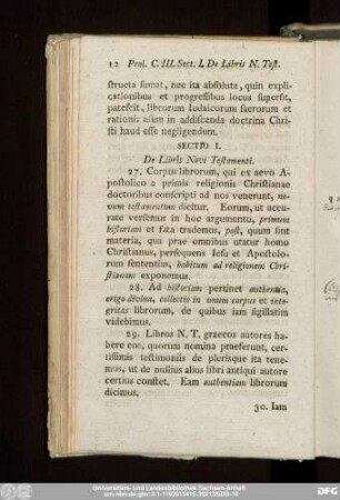 Sectio I. De Libris Novi Testamenti.