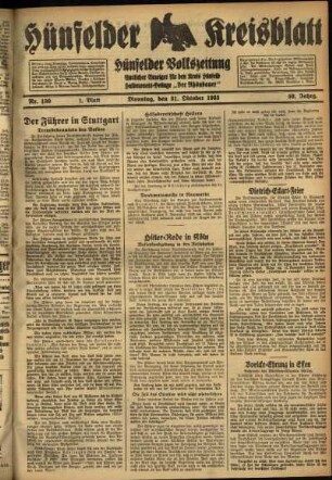 Erste Ausgabe vom Dienstag, den 31. Oktober 1933.