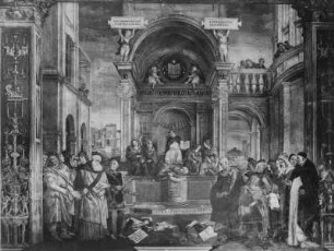 Ausmalung der Cappella Carafa — Westwand: Hl. Thomas von Aquin — Die Disputatio des heiligen Thomas von Aquin