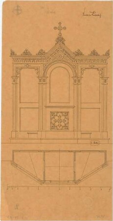 Voit, August von; Kirche - Beichtstuhl in Lauchdorf (Grundriss, Ansicht)