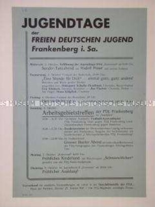 Maueranschlag mit dem Programm der Jugendtage der FDJ in Frankenberg