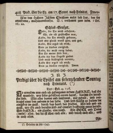 Predigt über die Epistel am siebenzehenden Sonntag nach Trinitatis.
