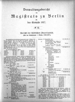 No. 45. Bericht der städtischen Feuer-Sozietät