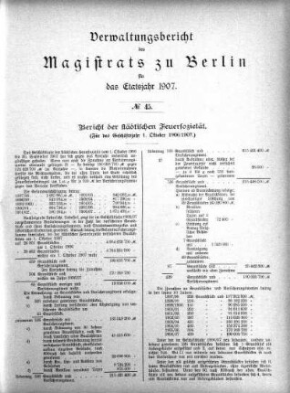No. 45. Bericht der städtischen Feuer-Sozietät