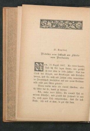 21. Kapitel. Victoire von Schach an Lisette von Verbandt.