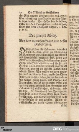 Der zweyte Absatz. Von dem weltlichen Stand und dessen Verbesserung.
