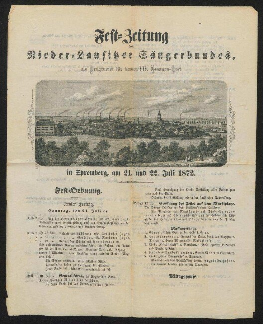 Fest-Zeitung des Nieder-Lausitzer Sängerbundes : als Programm für dessen III. Gesangs-Fest in Spremberg, am 21. und 22. Juli 1872