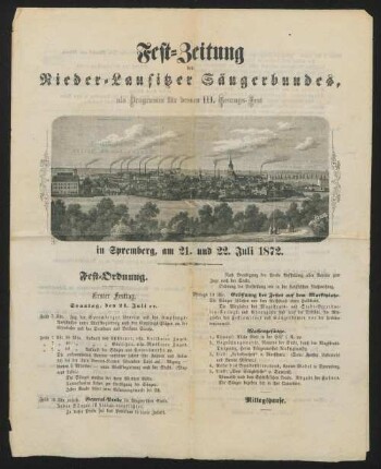 Fest-Zeitung des Nieder-Lausitzer Sängerbundes : als Programm für dessen III. Gesangs-Fest in Spremberg, am 21. und 22. Juli 1872